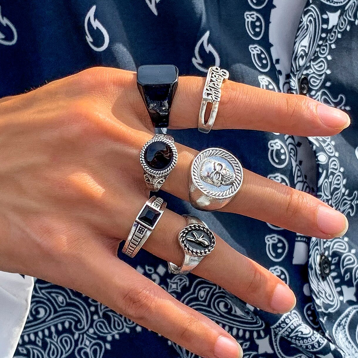Vintage Punk Knuckle Rings Set - 6 cái/bộ Goth bộ xương cổ