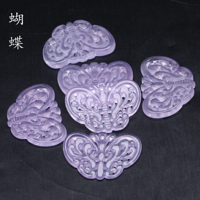 Earrings - 2pc Natural Purple Jade Hollow Out