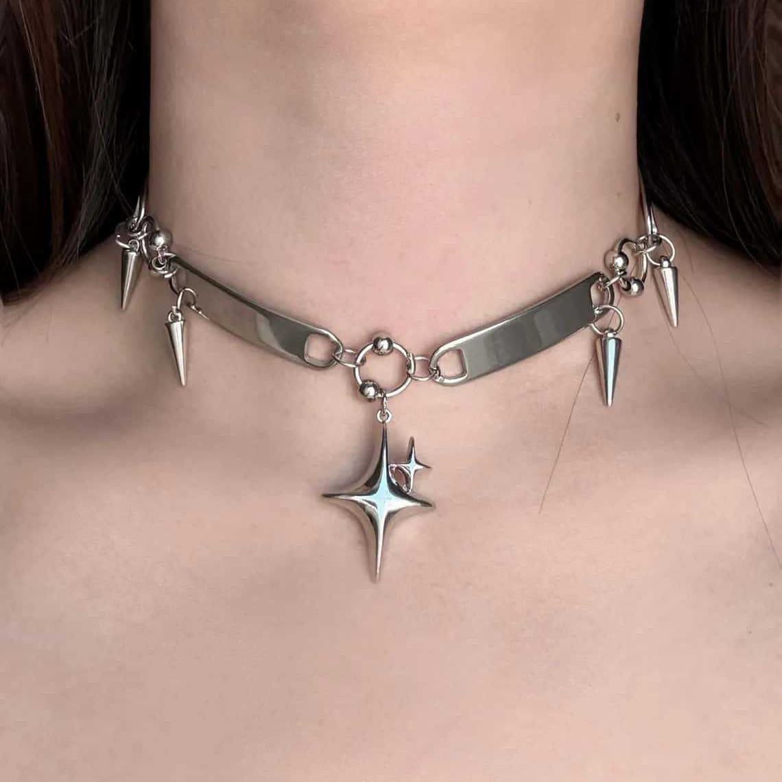 Punk Star Riveted Choker,Rock  - đánh giá và giá Goth Punk Spike Choker
