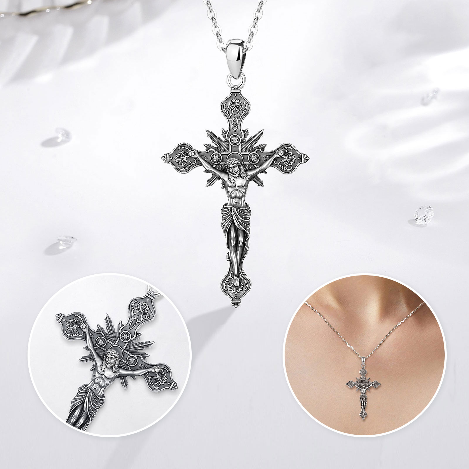 Eudora New Crucifix Cross Neck - đánh giá và giá 925 Sterling Silver Chain Necklace Men