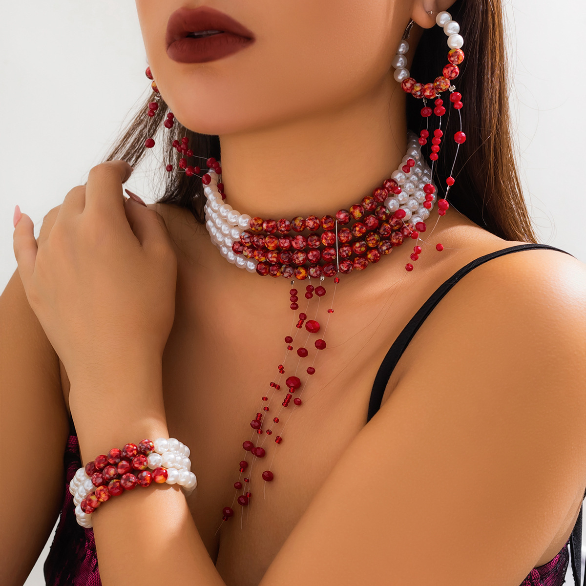 Multilayer Vintage Red Blood P - đánh giá và giá Pearl Choker Necklace Vintage