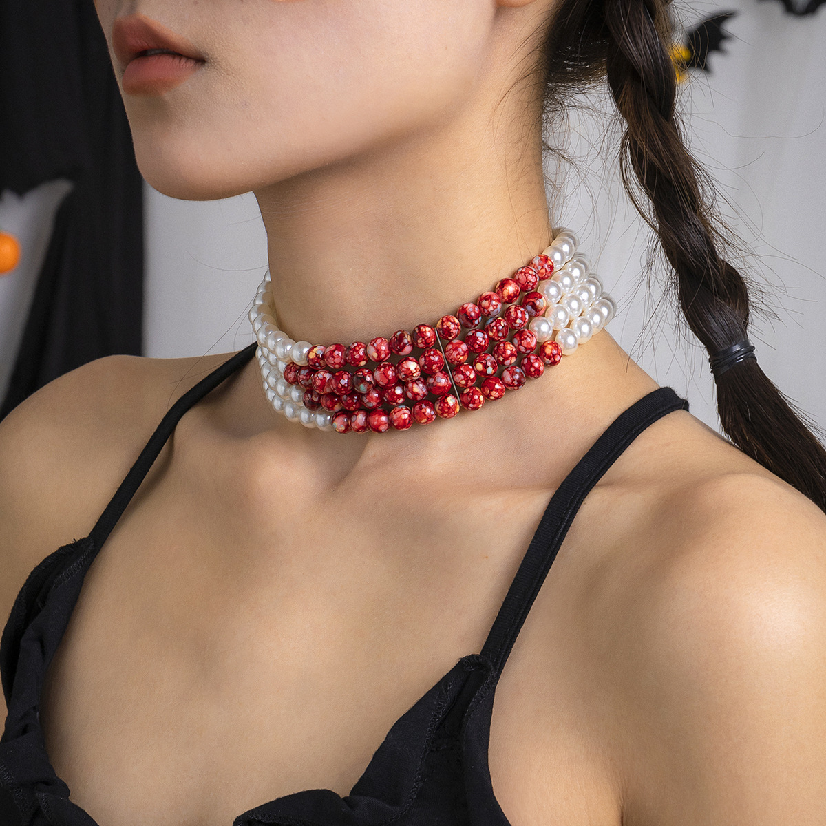 Multilayer Vintage Red Blood P - đánh giá và giá Pearl Choker Necklace Vintage