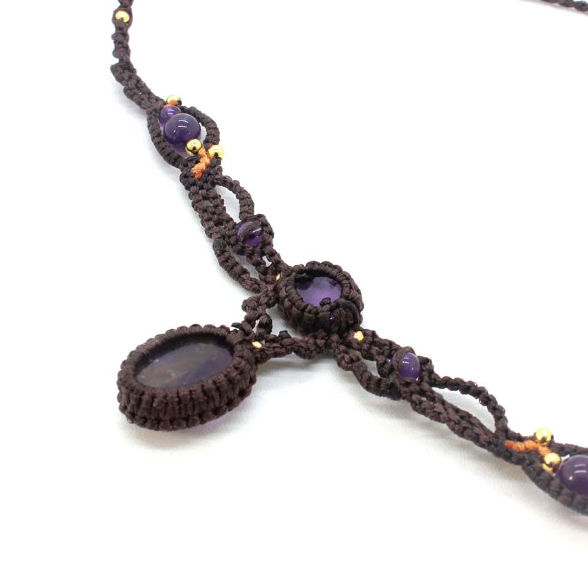 Crystal Braided Macrame Stone  - đánh giá và giá Crystal Pendant Necklace Natural Stone
