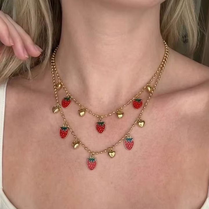Sweet Red Cherry Strawberry He - đánh giá và giá Layered Pendant Necklace Aesthetic